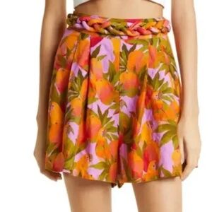 FARM RIO Mango Macaws Linen Blend Shorts In Mango Macaws Lila Sz S Ideal